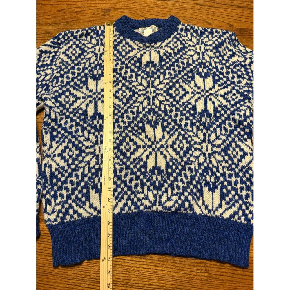 Environmental Clothing Co Vintage Nordic Fair Isle Wool Sweater Blue White Large